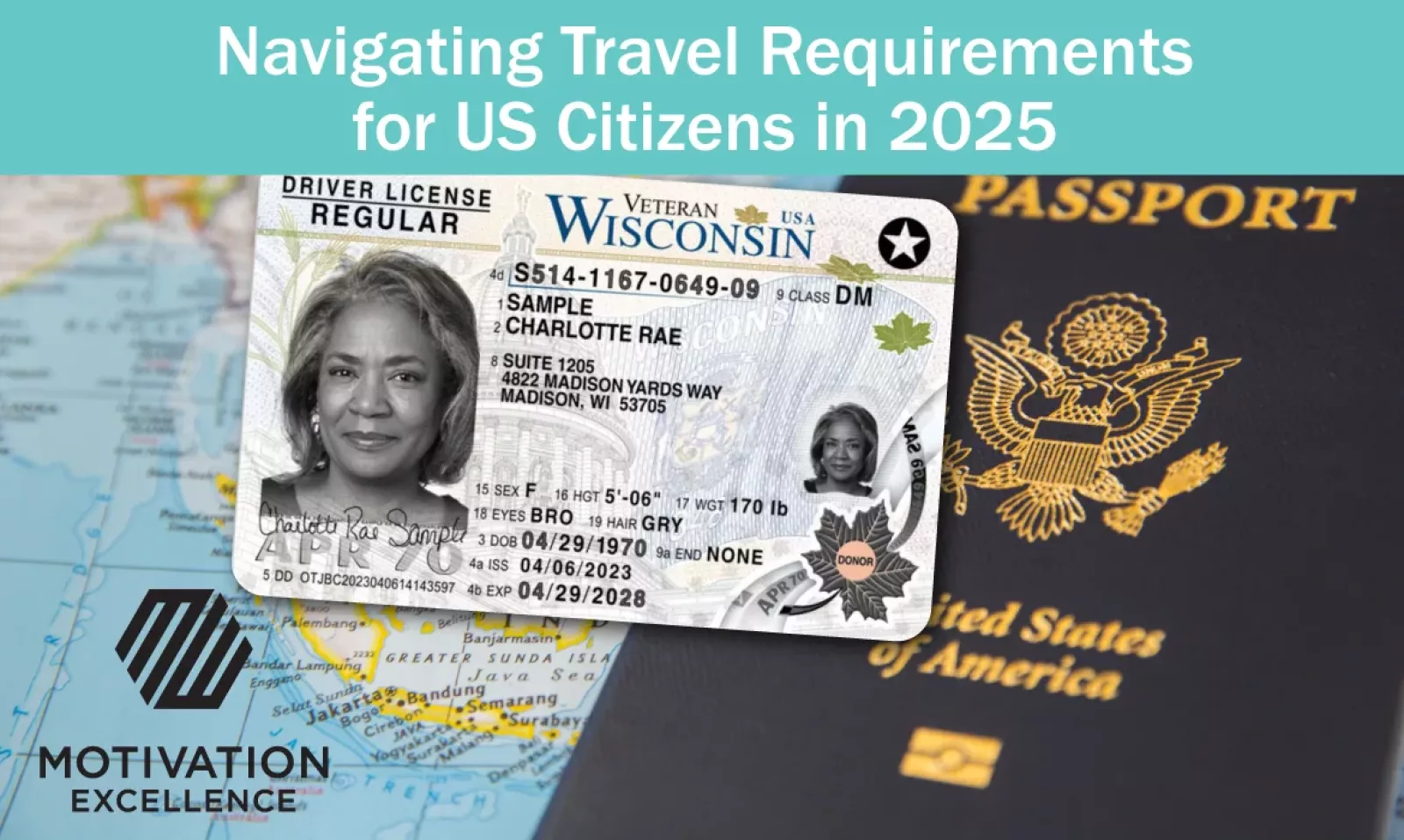 image showing a REAL ID, passport and world map