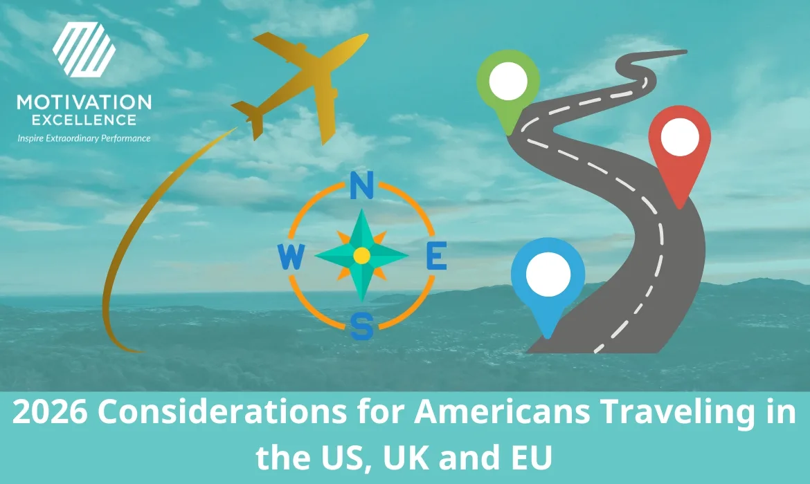 Title image with graphics of an airplane, a compass and a winding road with destination markers on it.