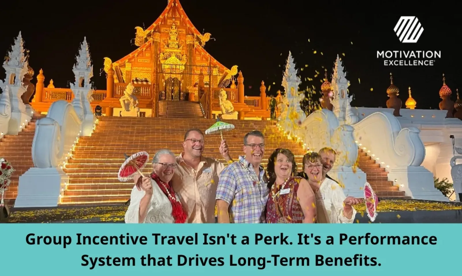 Photo of a happy group of incentive travelers in Bangkok.