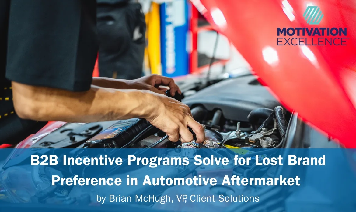Auto mechanic working on a car engine with the blog title and Motivation Excellence logo.