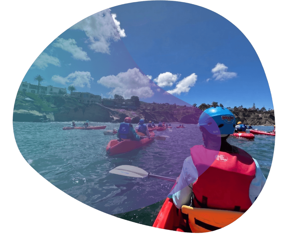 Kayaks in water with overlay